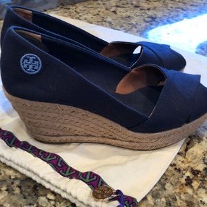 Tory Burch Navy Espadrilles Wedges